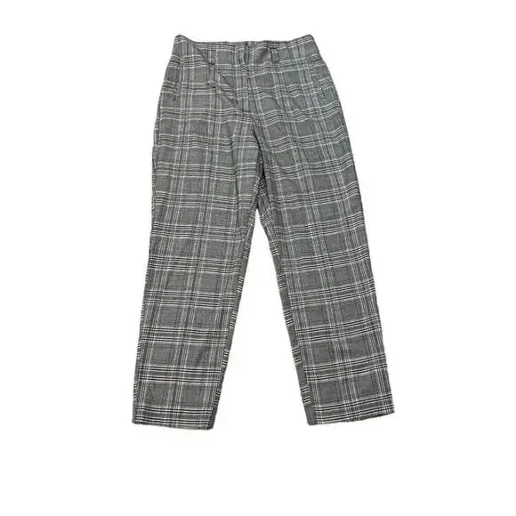 DYNAMITE Grey Plaid High Waist Straight Leg Cropped Dress Pant Y2K Trouser 6 - Picture 2 of 10